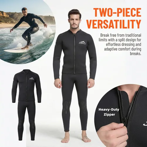 Miniatura 4 de Sbart Traje de neopreno prémium de 0.069 pulgadas para hombre, chaqueta superior de dos piezas + pantalones, mantiene el calor y comodidad, traje