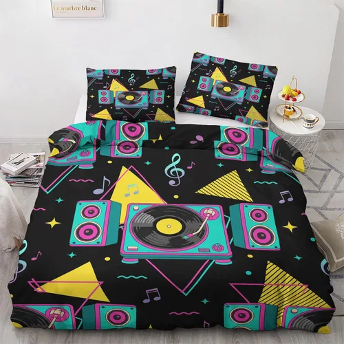 Miniatura 12 de Retro Disco Ball Duvet Cover Twin Size - Synthwave Neon Grid Bedding Set & Bedroom Decor, 2 Piece, Soft Microfiber Reversible Comforter Cover & 1