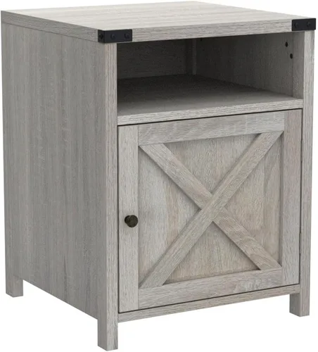 Miniatura 4 de Rainbow Sophia Mesita de noche, mesita de noche de granja con gabinete y estantes, 18 x 18 x 24 pulgadas, roble blanco