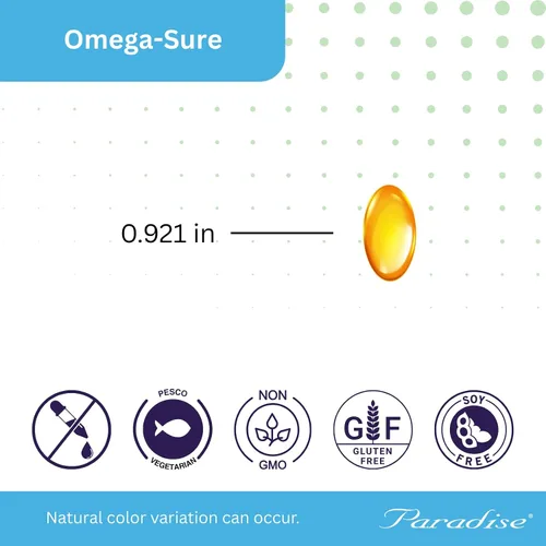 Miniatura 4 de Paradise Herbs Omega-Sure, concentrado de omega-3, aceite de pescado premium, DHA, EPA, vegano, sin OMG, sin gluten, 60 cápsulas blandas vegetarianas