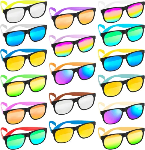 Miniatura 2 de Paquete de 32 lentes de sol a granel con protección UV, 16 colores neón de los años 80 de plástico retro, regalos de fiesta en la piscina