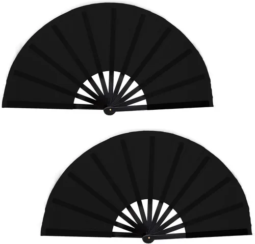 Nydotd Paquete de 2 ventiladores plegables de mano para fanáticos rave, tela de nailon plegable para hombres y mujeres, línea de actuación, danza,