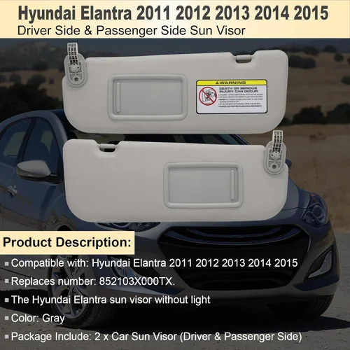 Miniatura 2 de NHILES Visera solar lateral izquierda del conductor y lateral derecho del pasajero de reemplazo compatible con Hyundai Elantra 2011 2012 2013 2014