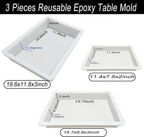 Miniatura 2 de 3 moldes de mesa epoxi reutilizables de 19 x 11 pulgadas, 15.8 x 9.6 pulgadas y 11.3 x 7.4 pulgadas, molde de bandeja grande, moldes de resina