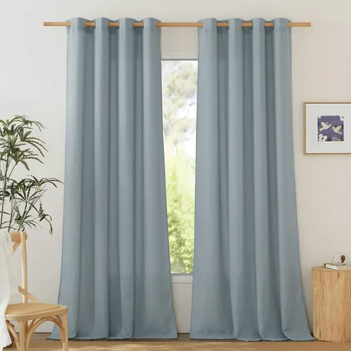 Miniatura 13 de NICETOWN Cortinas de lino natural con textura de lino para dormitorio, mezcla de lino rústica con ojales en la parte superior, semitransparentes