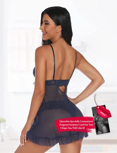 Miniatura 3 de Queenfox Lencería para mujer, camisón de encaje sexy para mujer