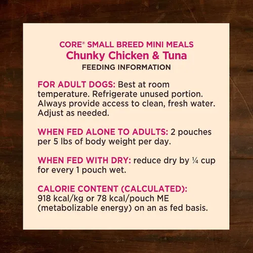 Miniatura 9 de Wellness CORE - Mini comidas para razas pequeñas gruesas en salsa para perros adultos, sin granos, natural, receta de cena de pollo y atún, 3 onzas