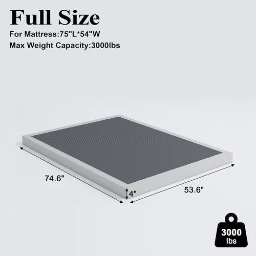 Miniatura 2 de Vehowy Somier de 4 pulgadas para cama matrimonial, solo somier de tamaño matrimonial, base de colchón resistente, base de cama de metal