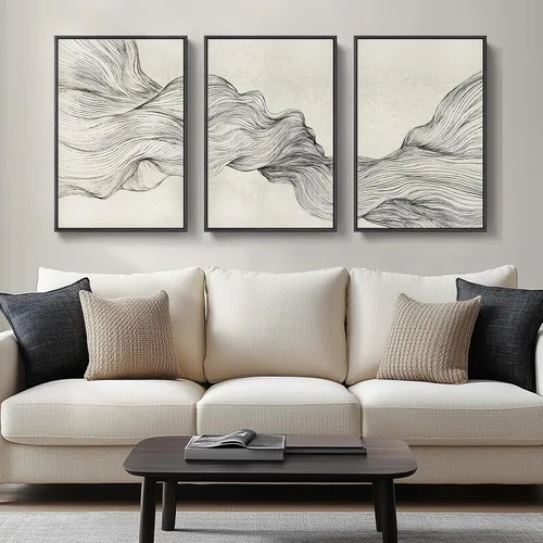 Miniatura 9 de Arte abstracto neutro en blanco y negro para sala de estar, 3 cuadros de impresiones en lienzo, para paredes, imágenes geométricas minimalistas