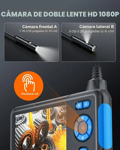Miniatura 4 de T TAKMLY Cámara de endoscopio con luz, boroscopio industrial de lente dual 1080P con 8 luces LED, cámaras de inspección tipo serpiente de 4.3