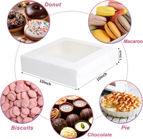 Miniatura 2 de Yeplan 10 cajas para tartas, cajas de panadería de 10 x 10 x 2.5 pulgadas con ventana, cajas de galletas para pastel, donas, chocolate, postre, 10