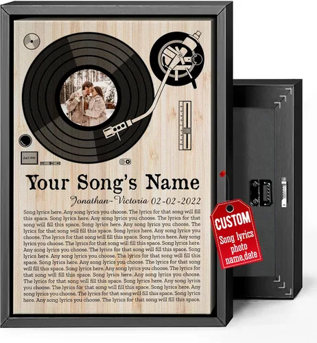 Miniatura 39 de H-DEWALL Regalos para marido de parte de la esposa, letras de canciones personalizadas con marco, discos de vinilo retro, decoración de pared