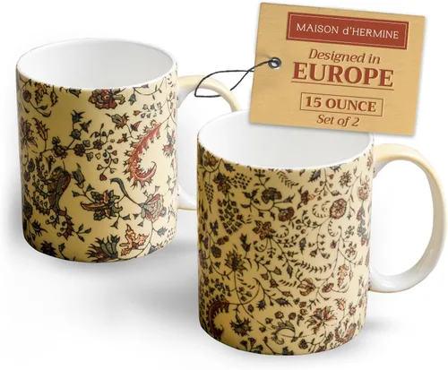 Miniatura 116 de Maison d' Hermine Taza de café con asas, tazas de porcelana fina de hueso, paquete de dos tazas de té para bebidas calientes, capuchino, latte, 015