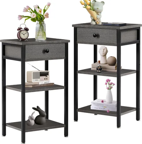 Miniatura 22 de VECELO Mesitas de noche modernas y versátiles con diseño en X, mesa auxiliar lateral con cesta de almacenamiento, mesita de noche con estante