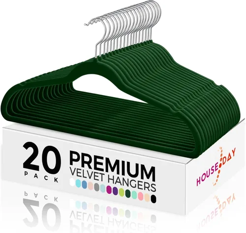 Miniatura 15 de HOUSE DAY - Perchas de terciopelo premium, paquete de 50 perchas azules, antideslizantes, con fieltro aterciopelado, percha resistente con gancho