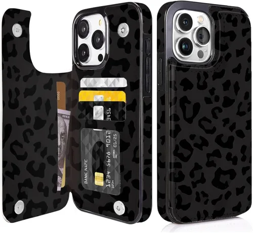 Miniatura 12 de Funda compatible con iPhone 14/15 con tarjetero y ranuras integradas de piel sintética con función atril y a prueba de golpes para iPhone 14/15
