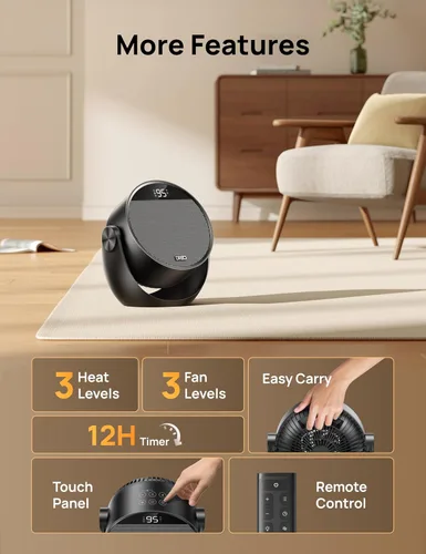 Miniatura 8 de Dreo Calentador de espacio de 1500 W, inclinación ajustable de 60°, calentadores eléctricos portátiles de 10.5 pies/s para uso en interiores