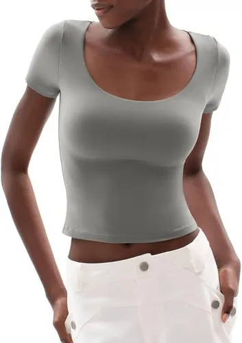 Miniatura 5 de PUMIEY Camiseta de manga corta con cuello redondo para mujer, ajustada, sexy, colección Smoke Cloud
