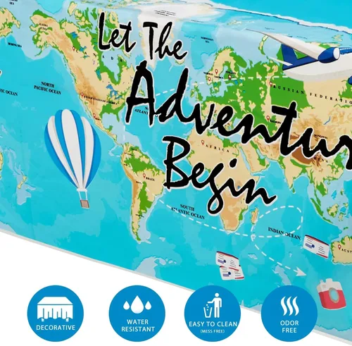 Miniatura 4 de WERNNSAI Mantel de viaje – 1 mantel de 108 x 54 pulgadas con mapa del mundo Adventure World Awaits Bon Voyage - Decoraciones de fiesta