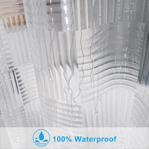 Miniatura 3 de EurCross Cortina de ducha transparente de 60 pulgadas de ancho por 72 pulgadas de largo con diseño geométrico, forro de EVA de tamaño pequeño más