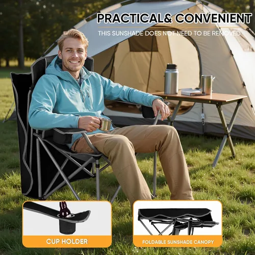 Miniatura 5 de Northroad Sillas de camping plegables con toldo y silla de playa con portavasos, reposabrazos y bolsa de transporte para viajes al aire libre, Negro