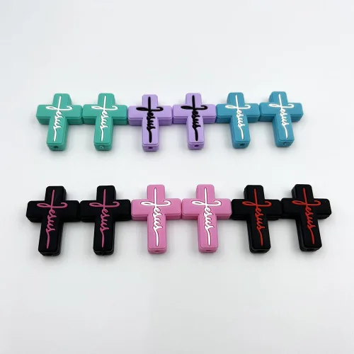 Miniatura 4 de 12 cuentas de cruz de silicona, cuentas focales, mezcla de colores, cuentas focales en forma de cruz para bolígrafos, llavero, hacer pulseras