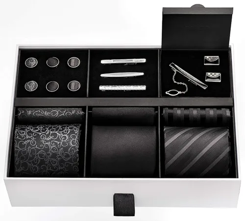 Miniatura 20 de Juego de corbata de regalo para hombre, corbata sedosa, bolsillo cuadrado, clips de corbata, gemelos para hombres