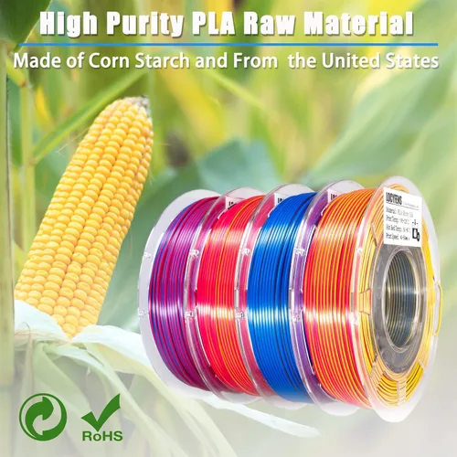 Miniatura 8 de Filamento de impresora 3D PLA, arcoíris 3 en 1, filamento PLA de 1.75mm +/-0.02mm, filamento sedoso de impresión de alta velocidad de tres