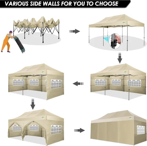 Miniatura 4 de COBIZI Toldo de 10 x 20 pies con paredes laterales, carpa de fiesta resistente para fiestas, bodas, tienda de campaña portátil plegable fácil