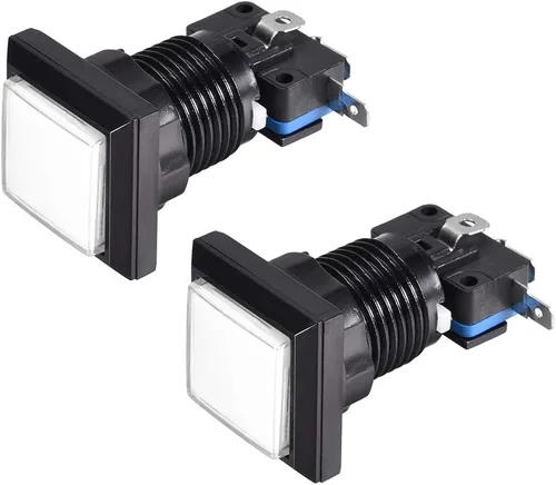 Miniatura 6 de uxcell Botón pulsador de juego 34x34 cuadrado 12V LED iluminado interruptor de botón con micro interruptor para videojuegos arcade azul 2 unids