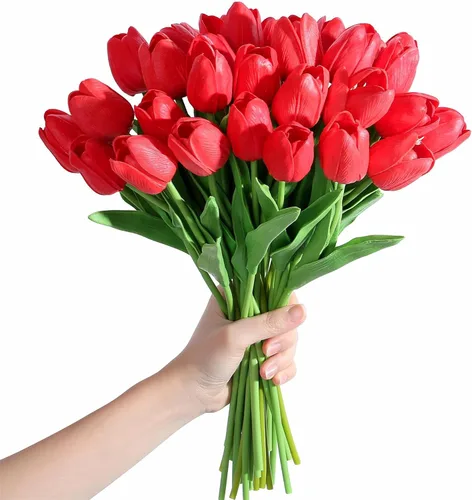 Miniatura 13 de SITUMEIZI 15 piezas de flores blancas artificiales, tulipanes artificiales de poliuretano de 14 pulgadas a granel para el hogar, cocina, Pascua