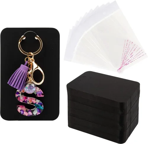 Temlum 100 tarjetas de exhibición de llavero con bolsas autosellantes, soporte para tarjetas de llavero de 3 x 4.7 pulgadas para exhibir tarjetas de