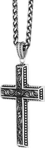 Miniatura 2 de Metro Jewelry Collar con colgante de cruz antigua para hombre en acero inoxidable, cadena de trigo de 24 pulgadas, 0.118in de ancho, Metal, No es