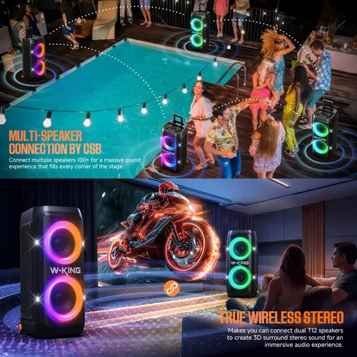 Miniatura 5 de W-KING Altavoz portátil Bluetooth Partybox Loud, 370W MAX Pro Sound, graves más profundos, caja de auge grande para exteriores inalámbrica, mango
