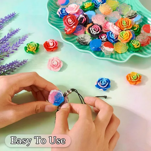 Miniatura 8 de Craftdady 75 cabujones de resina que brillan en la oscuridad, 15 estilos de cuentas de flores con parte trasera plana, adornos florales sin