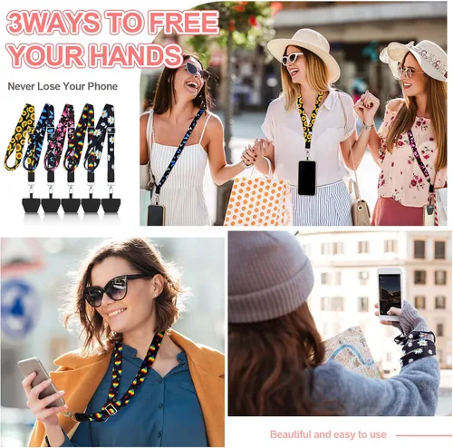 Miniatura 2 de Chinco 5 cordones cruzados para teléfono celular, correa ajustable universal para el cuello y parches para teléfono compatibles con la mayoría