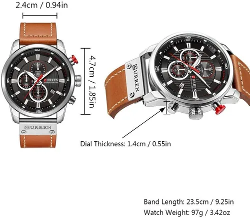 Miniatura 6 de Reloj de cuarzo analógico con correa de cuero para hombre, estilo clásico, informal, de acero inoxidable, impermeable, cronógrafo, fecha, analógico