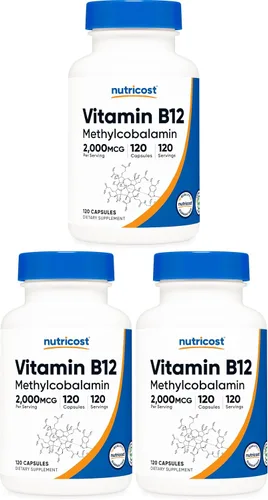 Miniatura 9 de Nutricost Vitamina B12 (Metilcobalamina) 2000mcg, 120 Cápsulas - Cápsulas Vegetarianas, Sin OGM, Suplemento de B12 Sin Gluten