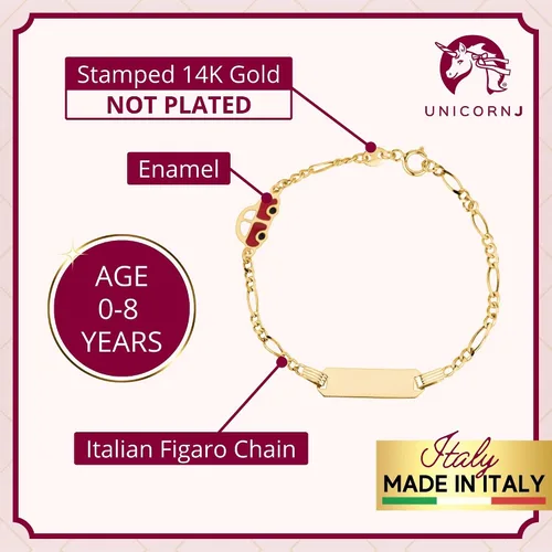 Miniatura 13 de UNICORNJ Pulsera de identificación de oro de 14 quilates grabable para niñas, niños y bebés, pulseras personalizadas con nombre de cadena Figaro
