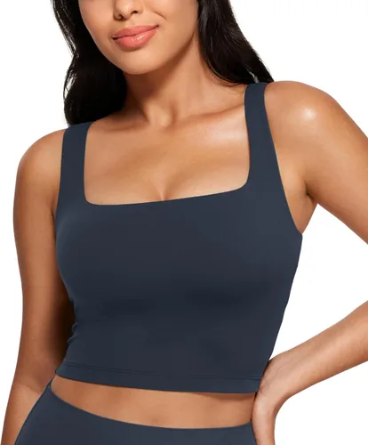 Miniatura 84 de CRZ YOGA Butterluxe Brasier deportivo de cuello cuadrado para mujer, estilo camiseta corta sin mangas, acolchado con soporte integrado para yoga