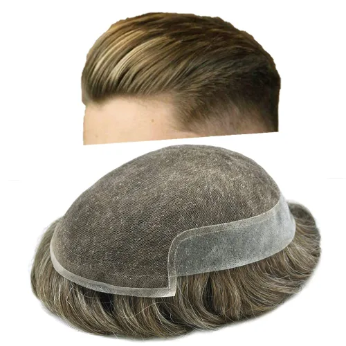 Miniatura 29 de Tupé para hombre, cabello humano real, suave encaje suizo frontal, tupé para hombres, sistema de cabello, extensiones capilar para hombre
