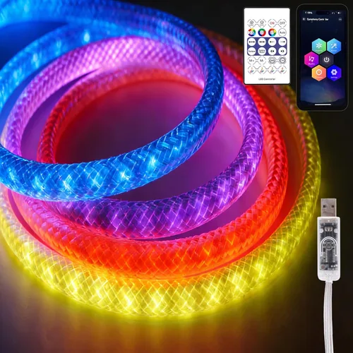 Miniatura 13 de iNextStation RGB Smart IC - Tira de luces LED de neón de 5 V, USB, 16.4 pies 5M, tira de luces de neón flexible, multicolor, IP67, impermeable