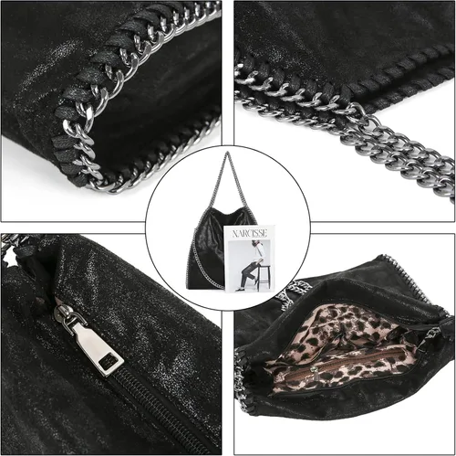 Miniatura 6 de JOTHIN Bolso grande para mujer, bolso cruzado con cadena, bolso de mano de diseñador para mujer, bolso de hombro (negro)
