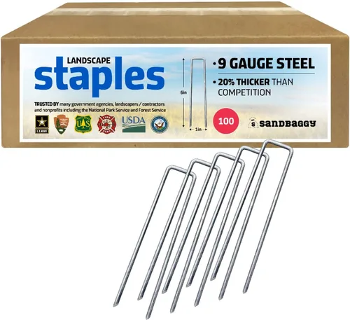 Sandbaggy Grapas de césped para paisaje de 6 pulgadas (acero calibre 9) ~ Ideal para suelos duros - 20% más grueso que la competencia - Confiado por