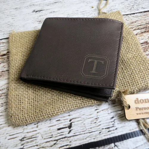 Miniatura 8 de Cartera personalizada de cuero marrón genuino de dos pliegues marrón