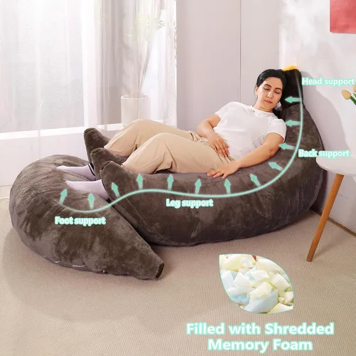 Miniatura 3 de Sofá de frijoles con otomana IEVENW en forma de banana, sofá de piso con reposapiés, cómodo sofá cama convertible para adultos, sofá de felpa
