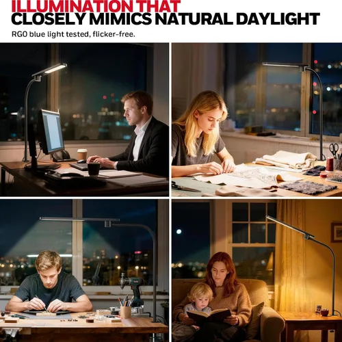 Miniatura 8 de Honeywell HJ2 Sunturalux™ Lámpara de escritorio LED con abrazadera, luz CRI≥97 de espectro completo, 3 modos de color y atenuación continua, cuello