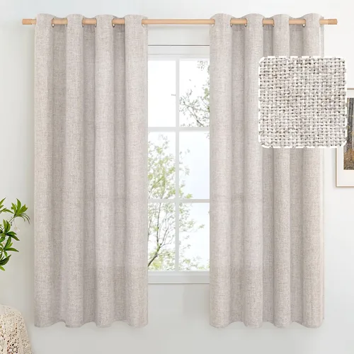 Miniatura 42 de BGment Cortinas de Lino Beige de 63 Pulgadas de Largo 2 Paneles - Tratamientos para Ventanas con Textura de Arpillera Filtrantes de Luz Cortinas