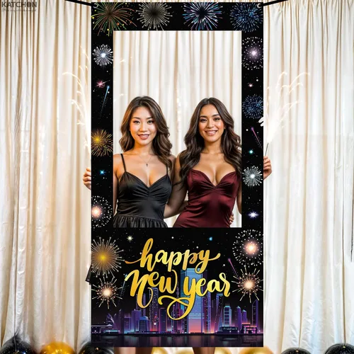 Miniatura 7 de KatchOn, Marco de cabina de fotos de Año Nuevo, grande, 74 x 36 pulgadas, marco de cabina de fotos de feliz año nuevo, suministros de fiesta de Año