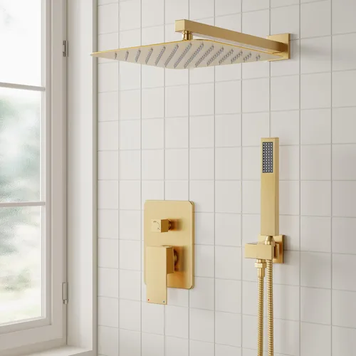 Miniatura 3 de ESNBIA - Sistema de regadera, estilo lluvia de 12 pulgadas para baño con juego combinado de mano, sistema dual de alta presión montado en la pared